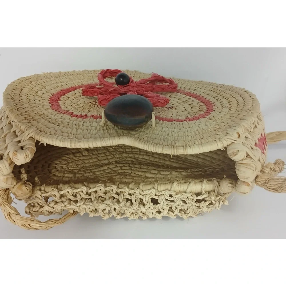 Playful Cottagecore Heart Straw Shoulder Bag Boho Chic Whimsical Summer Natural